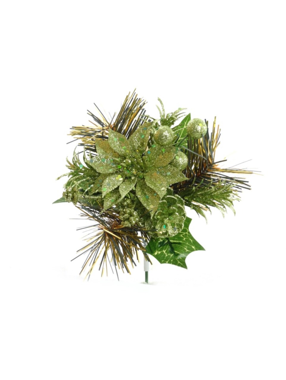 Light Green Pine Pick with Poinsettia Flower, Berries, & Pine Cones | Vibrant Festive Holiday Decor | Trees, Wreaths, & Garlands | Christmas Picks | Home & Office Decor (Set of 72)